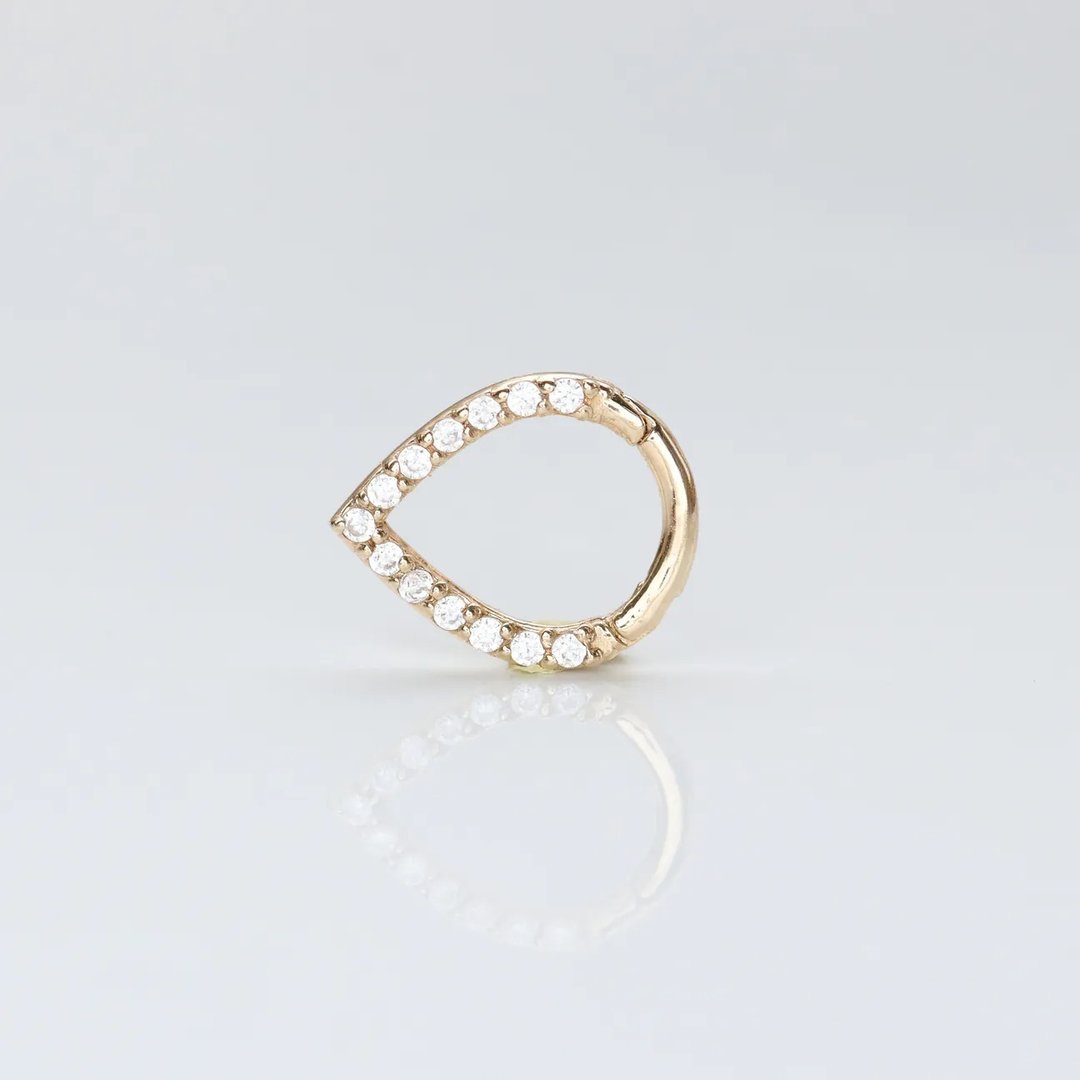 14K 水滴钻无痕耳扣耳环(单个) (内径 7 mm)(Daith)(耳轮) - 耳环/耳夹 - 贵金属 金色