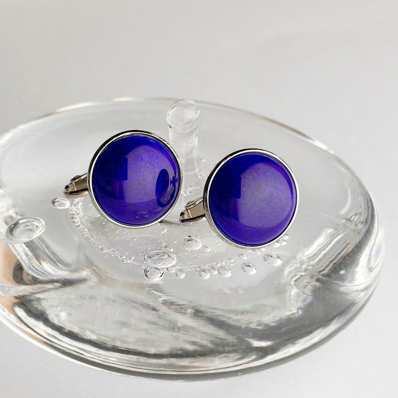 Sepia 大款【Blue】 七宝烧耳环 镀银七宝 - 耳环/耳夹 - 玻璃 蓝色