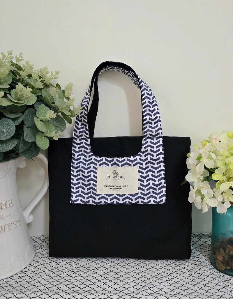 北欧风格黑色帆灰色几何图案提包全棉帆布肩背包侧背包 - 手提包/手提袋 - 棉．麻 