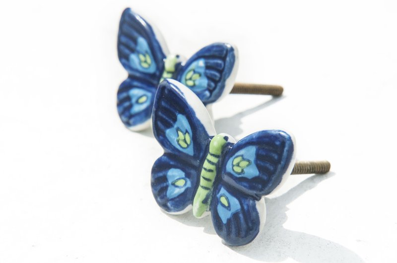 英式复古手绘陶瓷手把/陶瓷门把/陶瓷窗户门把-蓝绿色蝴蝶一对价 - 花瓶/陶器 - 陶 多色