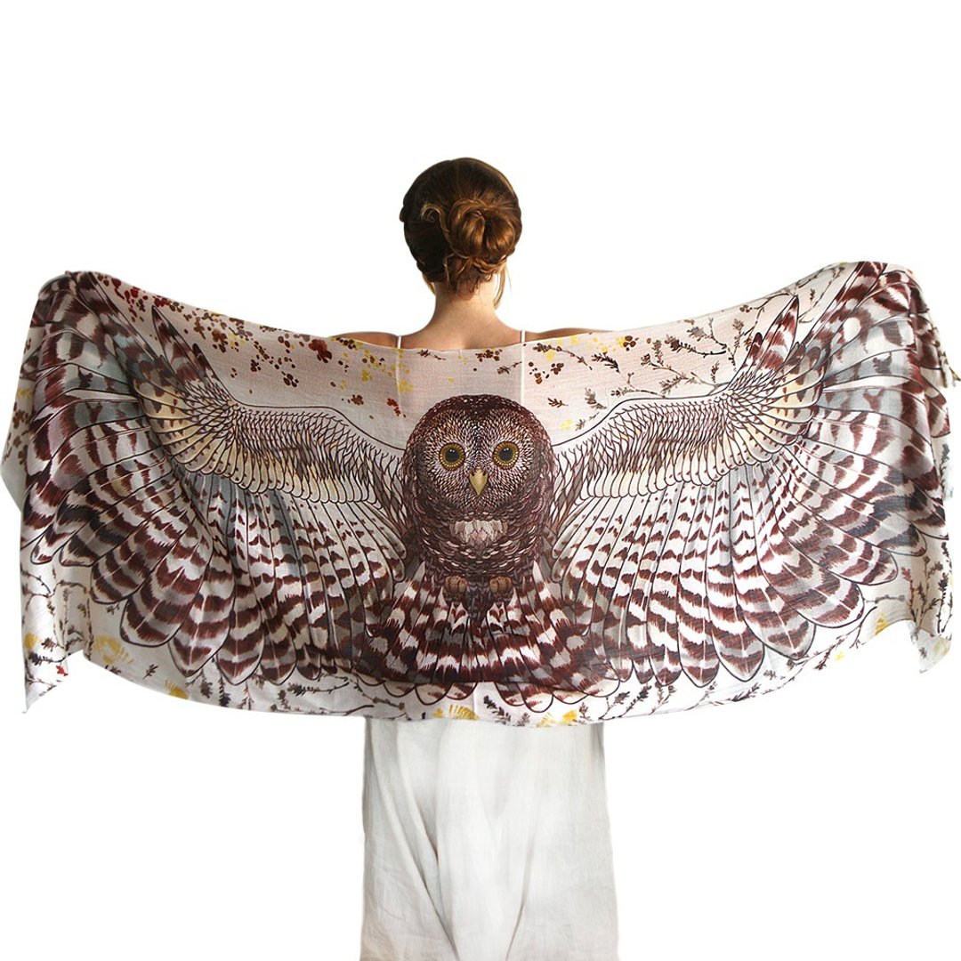 Day Owl Scarf - cotton - 丝巾 - 棉 白色