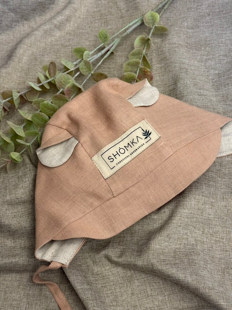 雾粉小熊软帽 - 婴儿帽/发带 - 亚麻 粉红色