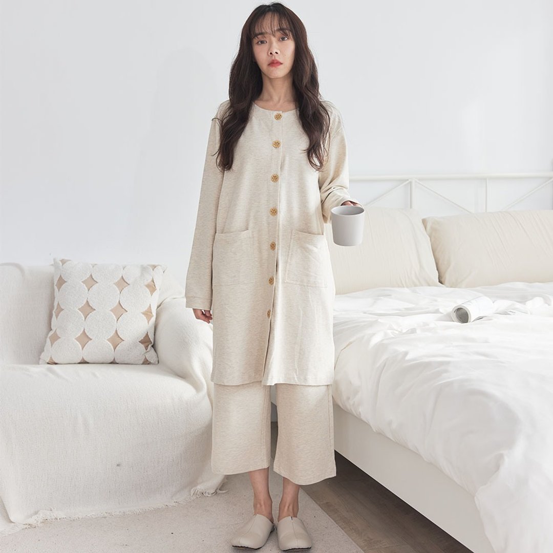 MIT有机绵木质排扣外套连身裙-共3色 - 女装休闲/机能外套 - 棉 