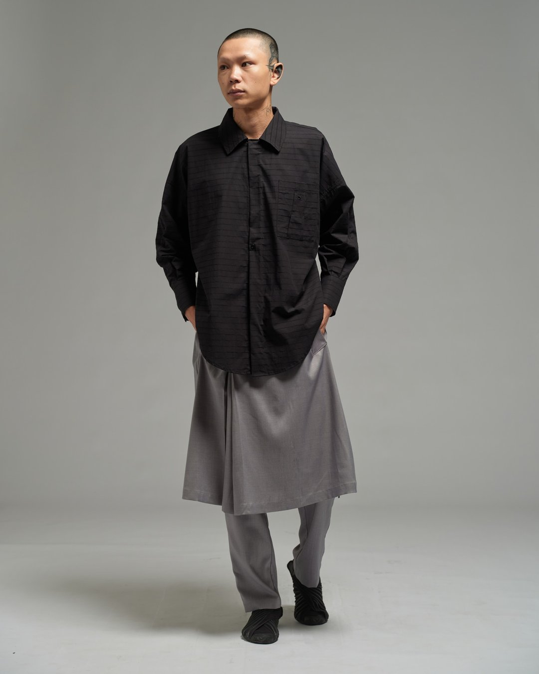 Unisex: 蝙蝠袖衬衫 (黑色) - 男装衬衫 - 棉 黑色