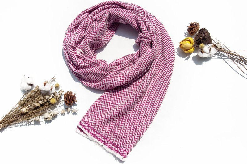厚款喀什米尔Cashmere 针织围巾 纯羊绒围巾 羊毛披巾 手织盖毯巾 - 围巾/披肩 - 羊毛 粉红色