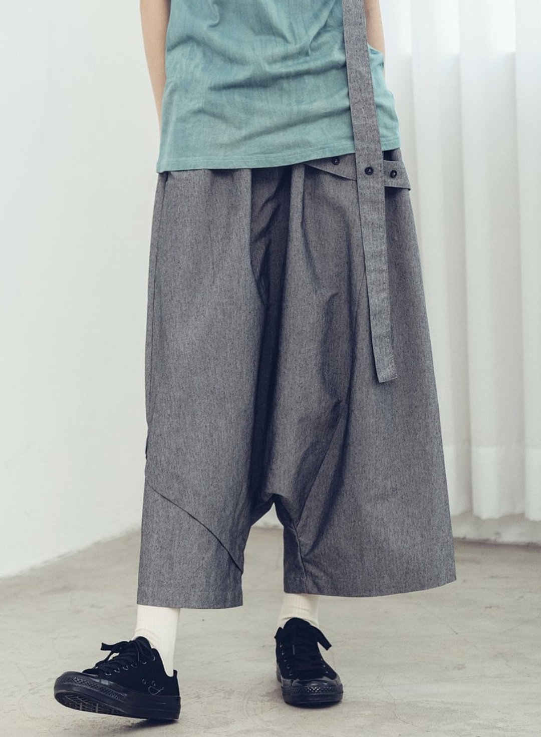 漫游者 单边吊带低档裤 (黑/灰) Organic Cotton & Recycle - 中性裤装 - 棉 灰色