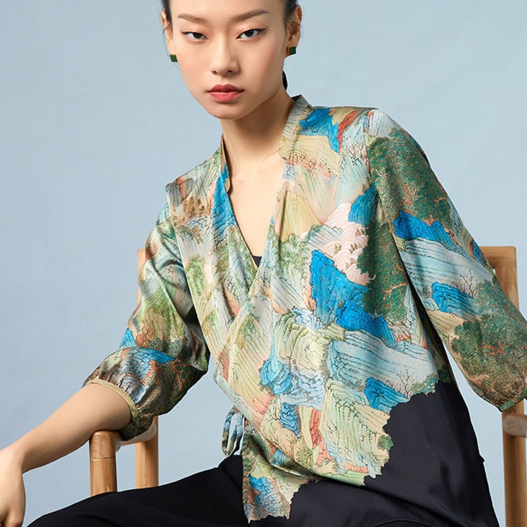 青綠山水開衫 / 新中式短漢服外套 / 禪意唐裝防曬罩衫 - 女装上衣 - 其他材质 多色