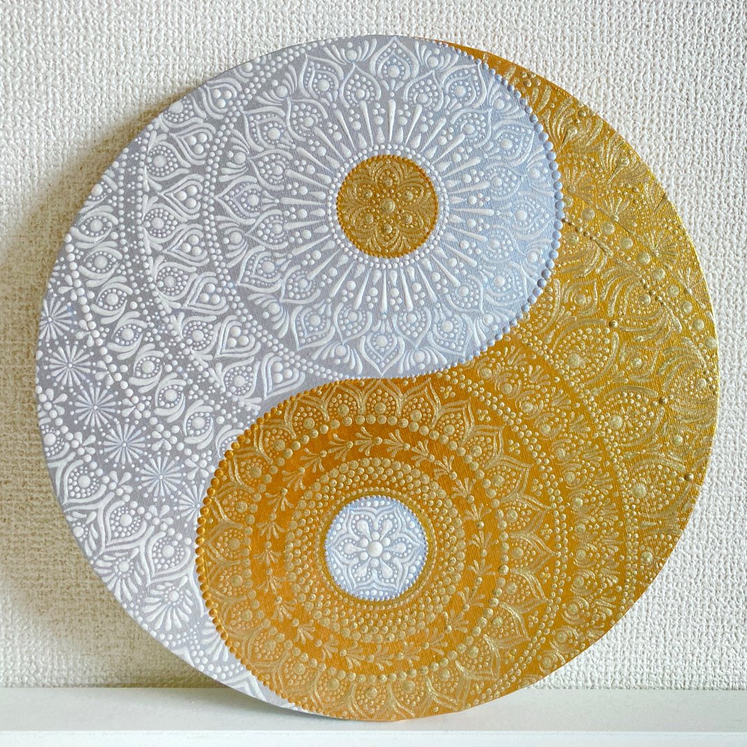 定制化阴阳银金曼陀罗直径20厘米 - 海报/装饰画/版画 - 棉 金色