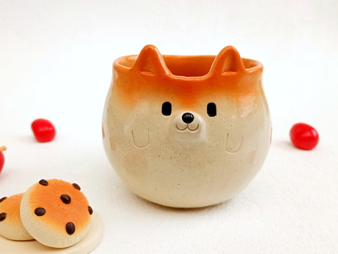 手工柴犬马克杯 宠物迷的赠礼首选 - 咖啡杯/马克杯 - 陶 橘色