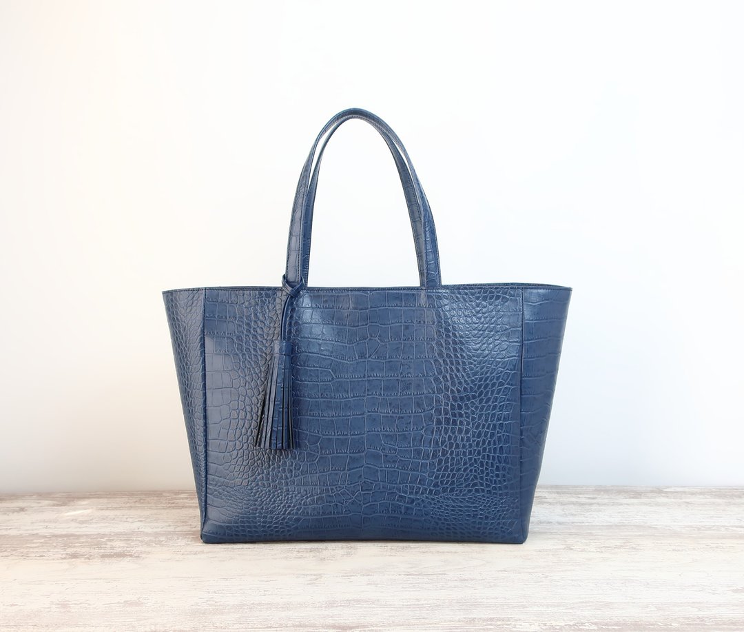 Grand tote bag・L size・zipper ver・gusset width 17cm/order product - 手提包/手提袋 - 真皮 蓝色
