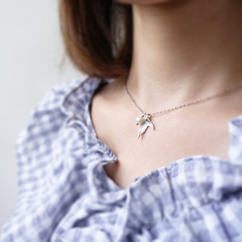 余生有你 七夕情人节 礼物 925纯银 纯银项链 人鱼尾巴 淡水珍珠 - 项链 - 纯银 银色