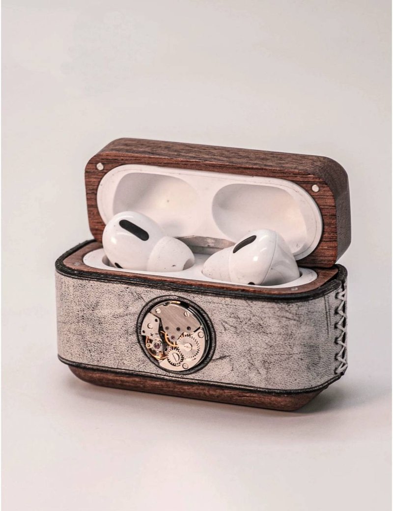 真皮木质蓝牙耳机保护壳适用于苹果AirPods Pro系列 - 耳机收纳 - 真皮 灰色
