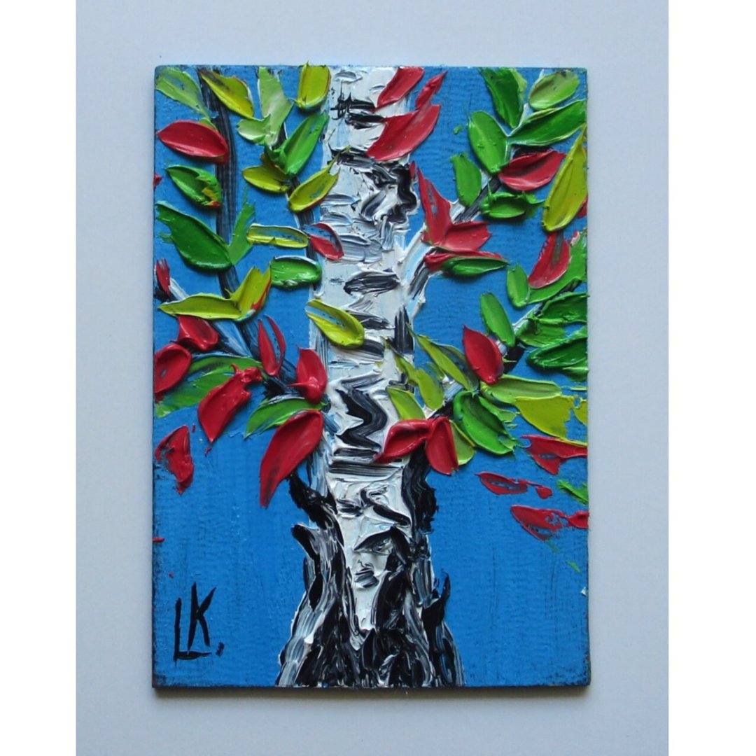 ACEO 白桦树 绘画 白桦树 微型艺术 收藏级艺术品 - 墙贴/壁贴 - 其他材质 多色