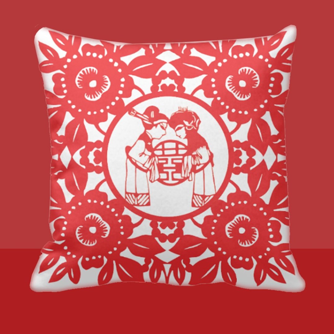 现货-囍中国风新人剪纸-结婚抱枕礼物-订制可以让你拥抱的幸福 - 枕头/抱枕 - 聚酯纤维 红色