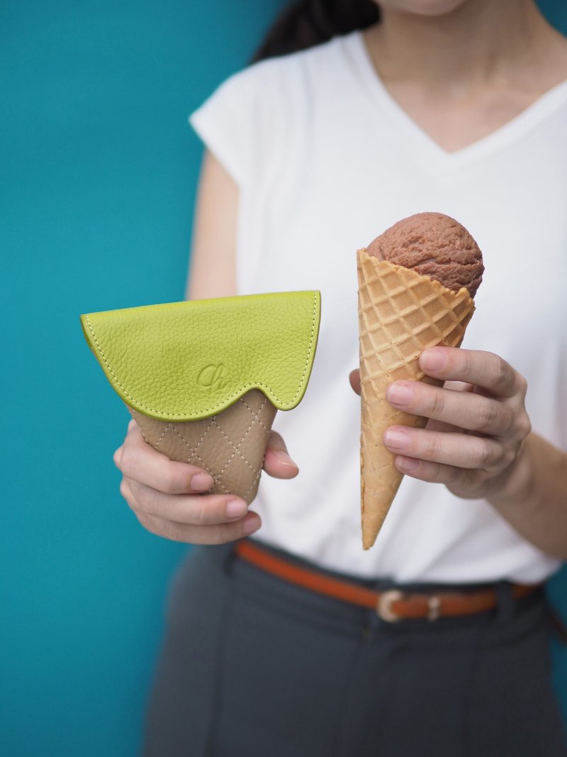 Soft-serve (Green tea) : Mini coin purse, green purse - 零钱包 - 真皮 绿色
