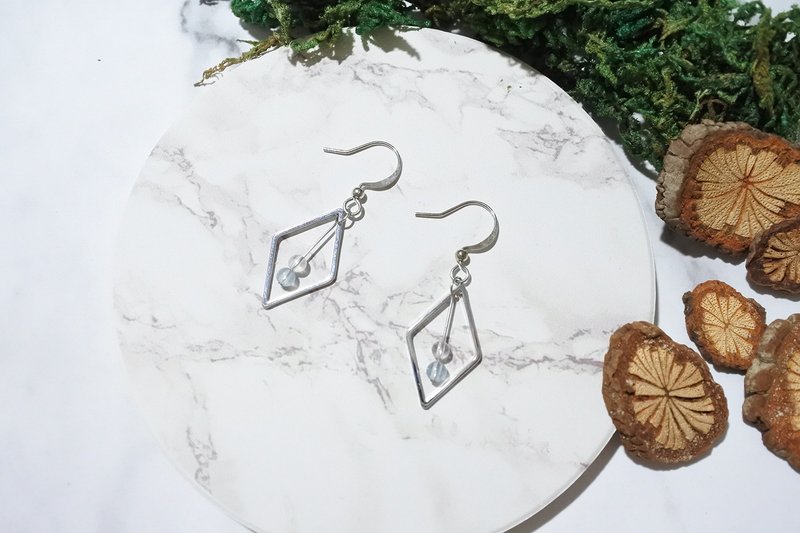 【春湖】天然石垂挂耳环 - 耳环/耳夹 - 其他金属 蓝色