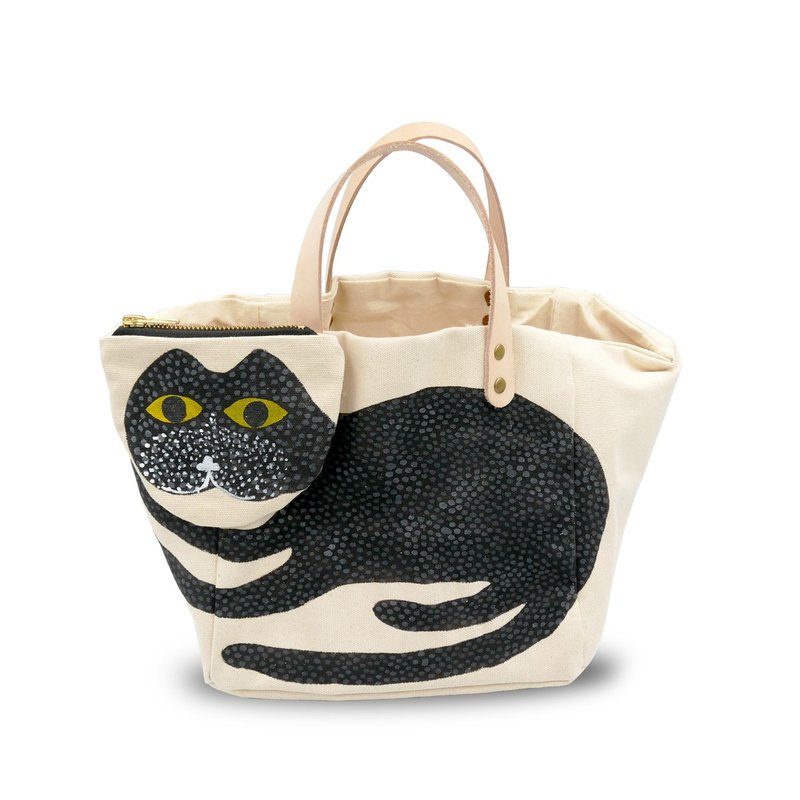 Cat pattern canvas bag - 手提包/手提袋 - 棉．麻 