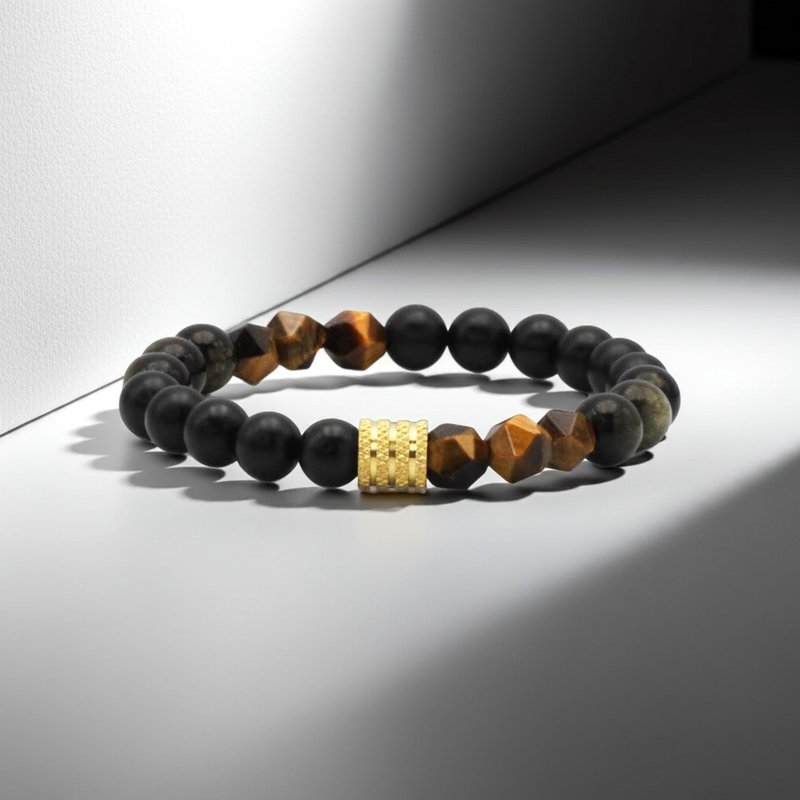骑士Knight | 金神盾 x 黄虎眼金曜石水晶手链 - 手链/手环 - 水晶 黑色
