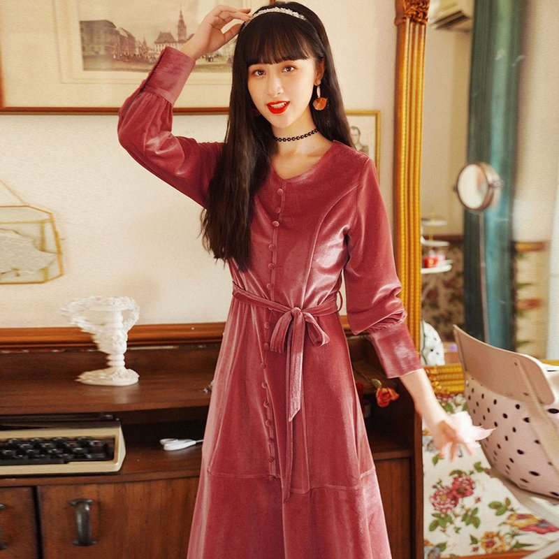 【秋季新款】安妮陈法式复古中长款收腰显瘦轻熟风连衣裙9814 - 洋装/连衣裙 - 其他材质 