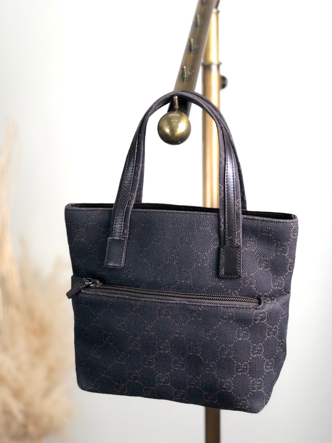 【日本直送，名牌二手包装】GUCCI GG图案手提包棕帆布迷你托特包 105651 vintage rvtuey - 手提包/手提袋 - 棉 咖啡色