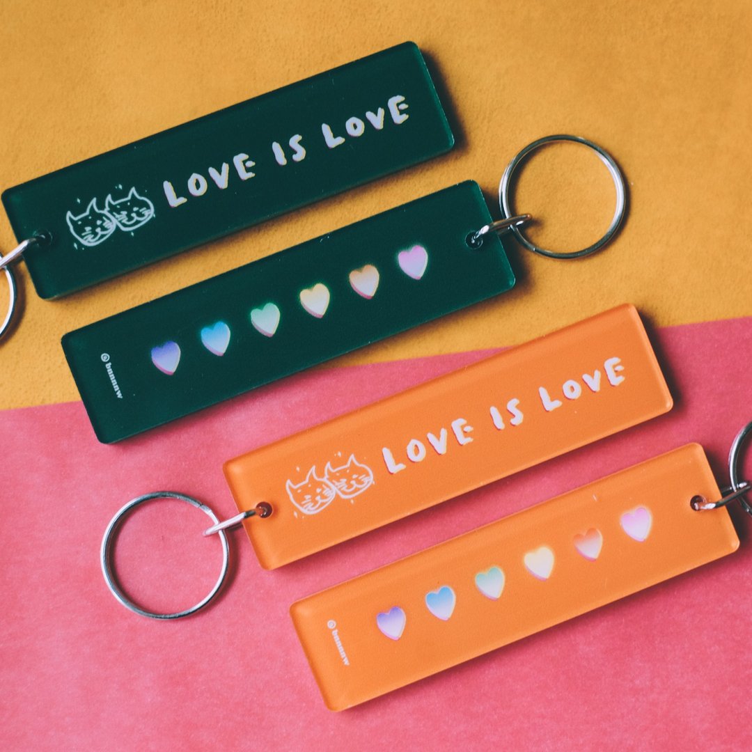 黏黏猫压克力钥匙圈 Love is Love - 钥匙链/钥匙包 - 压克力 多色