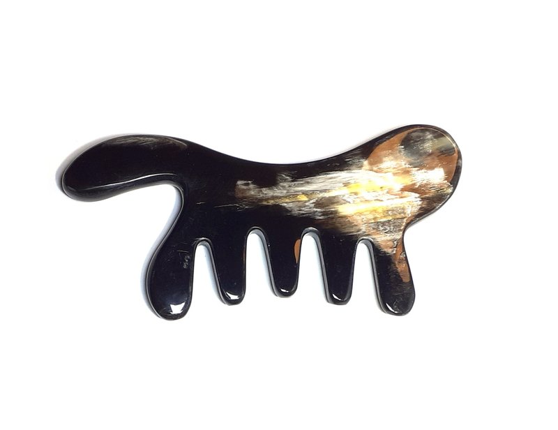 手工刮痧按摩器 – 天然水牛角面部、身体按摩工具 - 脸部按摩/清洁工具 - 环保材料 黑色