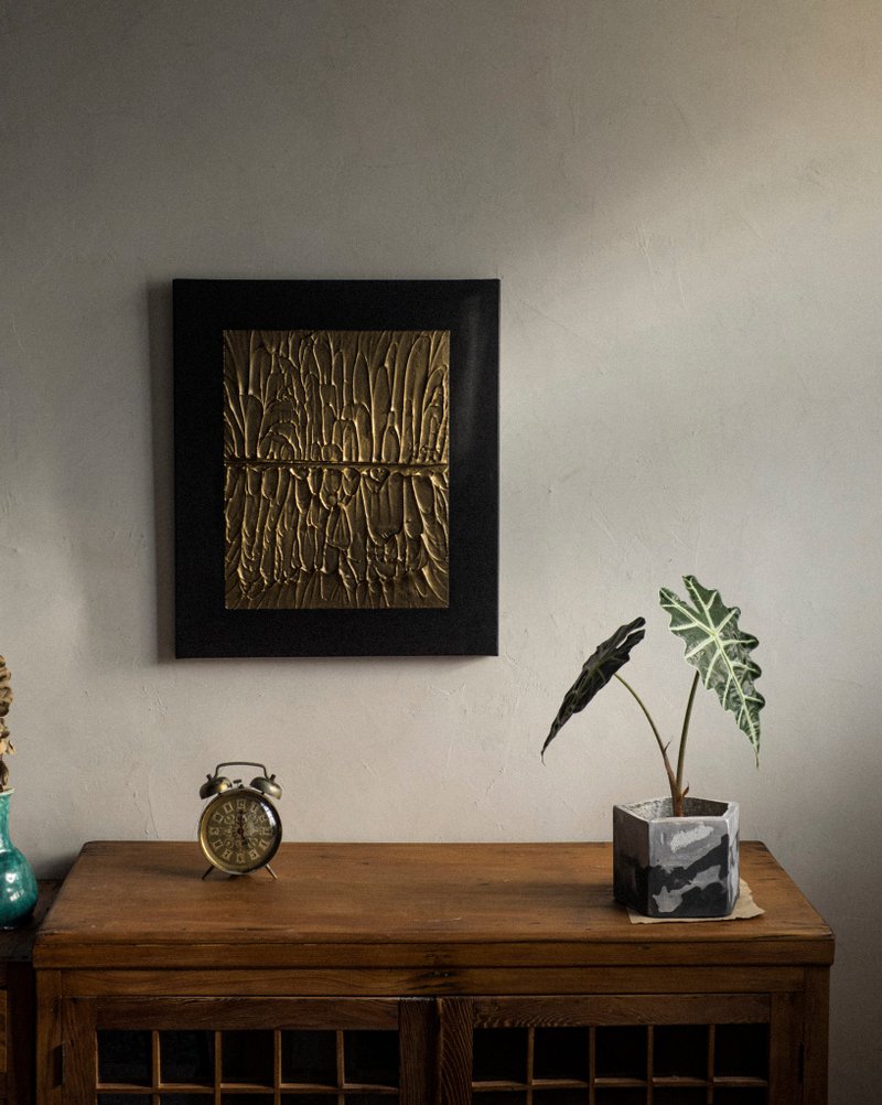 立体石膏画【黑金熔岩】大 / 库存 / 纯手工 / 拍摄道具 - 海报/装饰画/版画 - 水泥 金色