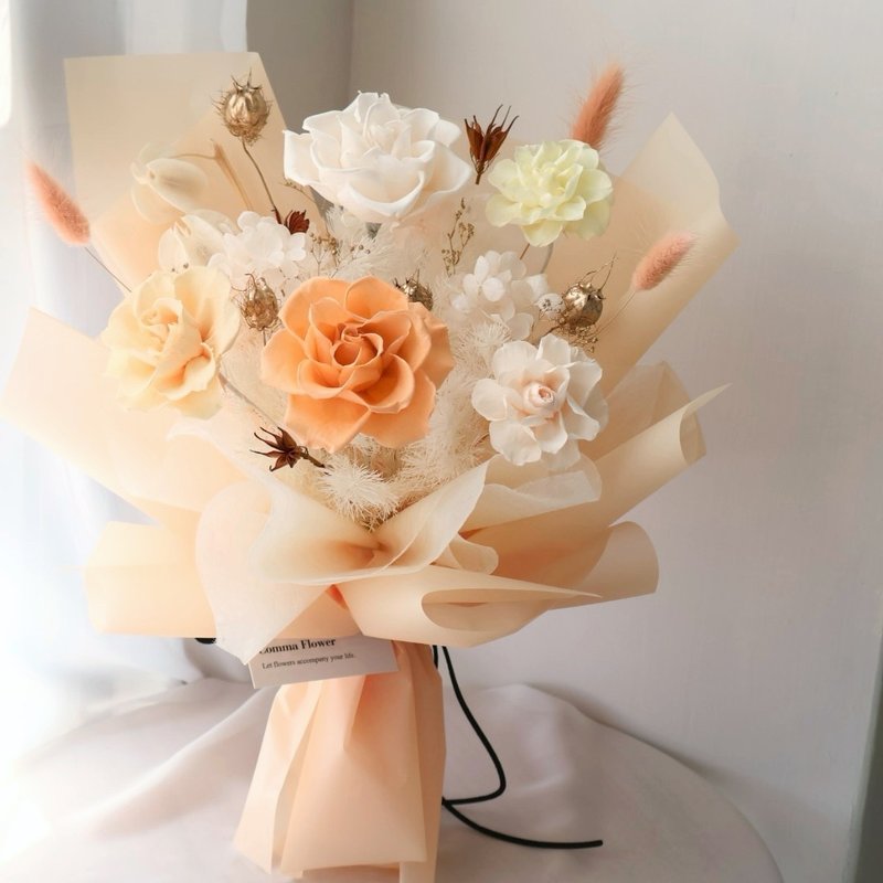 蜜桃橘玫瑰花束 永生花束 情人节花束 - 干燥花/捧花 - 植物．花 多色