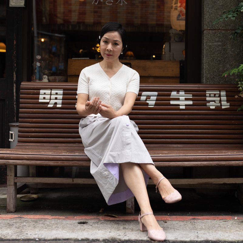 【成人】撞色排扣长裙 - 柔雾芝麻 - 裙子 - 聚酯纤维 紫色