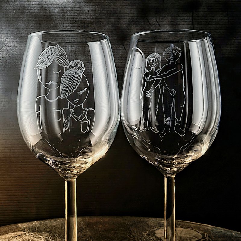 【恋恋土耳其红酒对杯】客定手雕 In love系列 肖像/免费刻字 - 酒杯/酒器 - 玻璃 透明