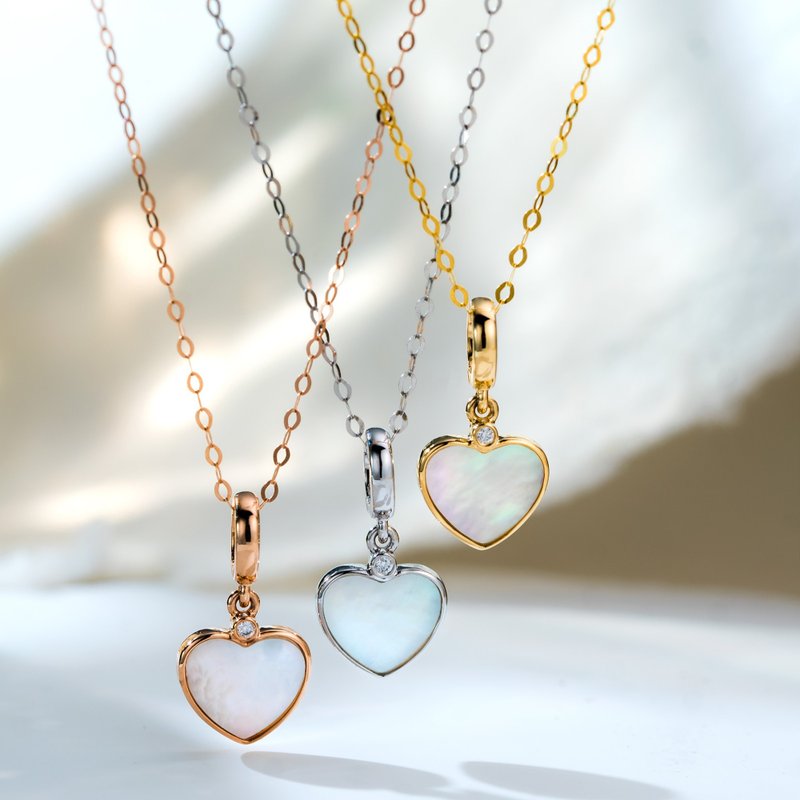 爱心贝母 18K金 钻石开合扣吊坠 - 吊饰 - 贝壳 