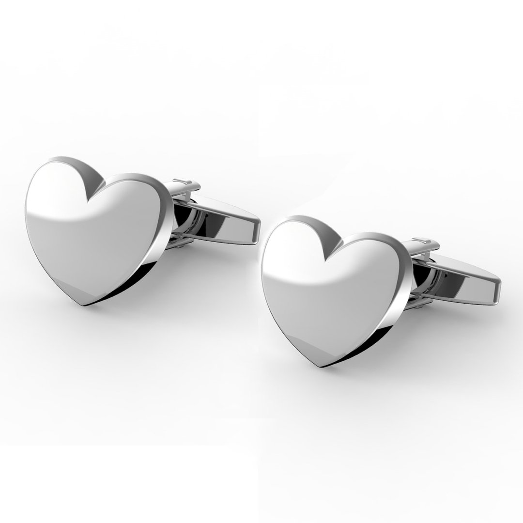 银色爱心袖扣 - 袖扣 - 其他金属 银色