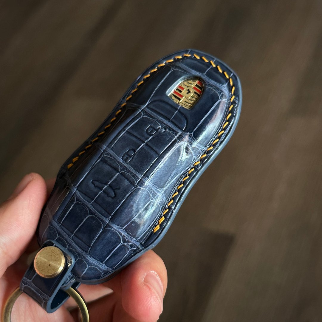 Porsche 保时捷 鳄鱼皮钥匙套 台湾手工制作 - 钥匙链/钥匙包 - 真皮 红色