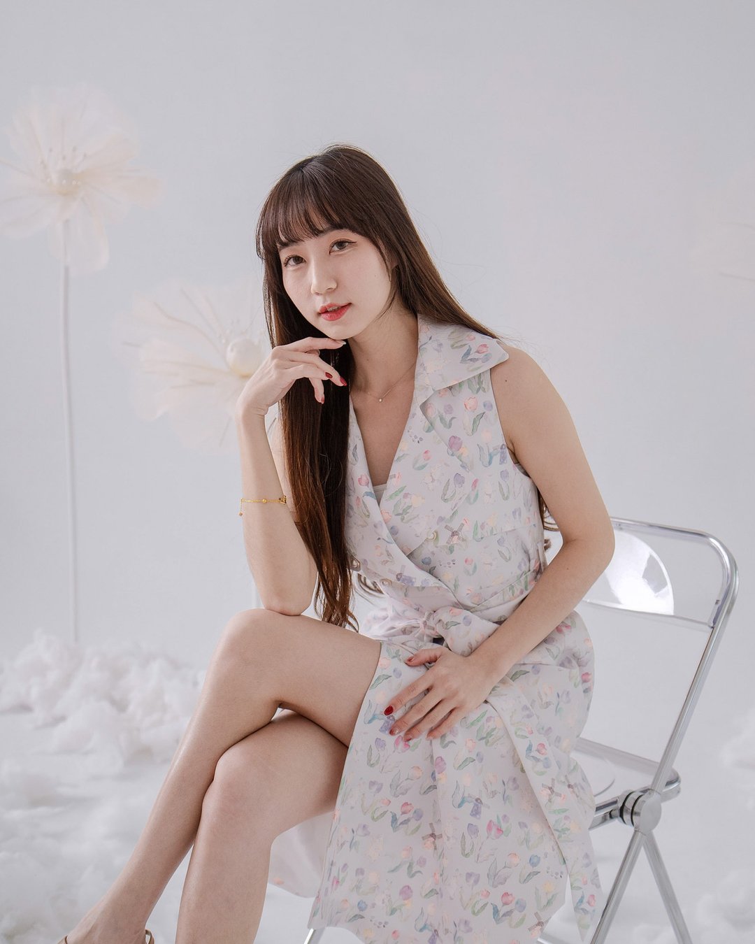 【波丽印花】郁金香の侦探 宽领绑带 修身感 风衣洋装 长裙 - 洋装/连衣裙 - 棉 白色