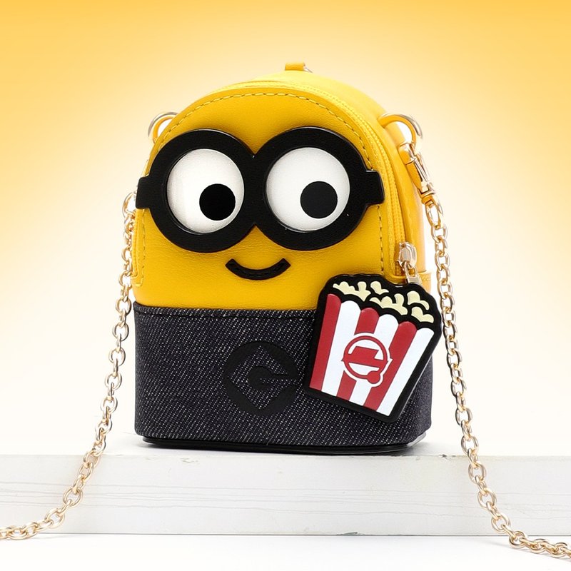 Minions 爆谷牛仔布配牛皮迷你斜揹袋 - 侧背包/斜挎包 - 真皮 黄色