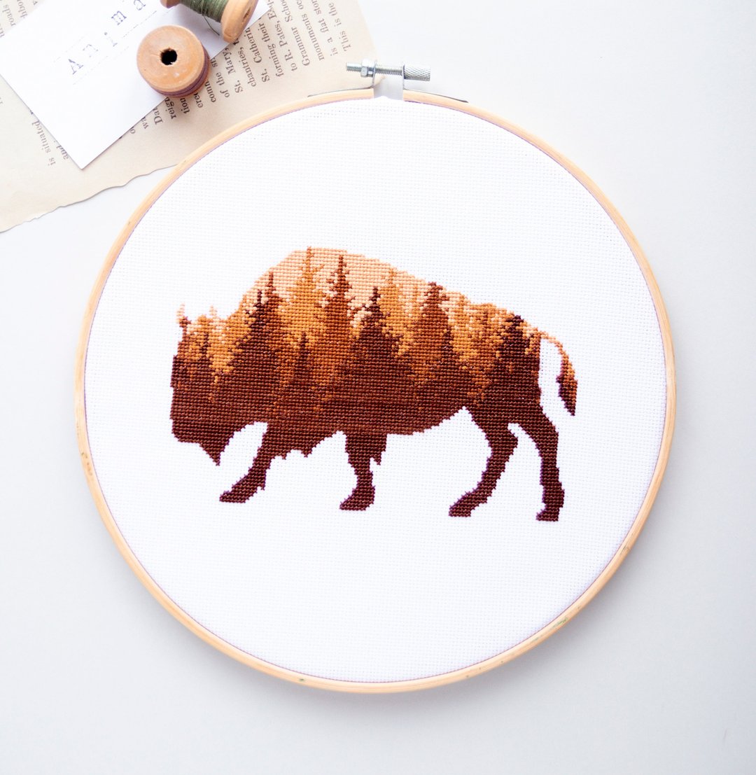 Buffalo Silhouette Cross Stitch PDF Pattern 十字繡 - 编织/刺绣/羊毛毡/裁缝 - 其他材质 