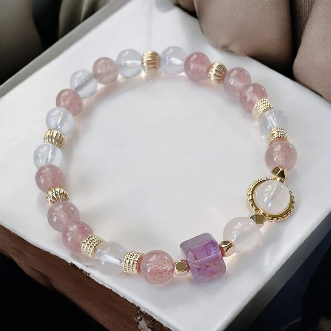 业绩提升 舒缓焦虑 人缘好 /高品草莓晶 月光石 紫水晶 - 手链/手环 - 水晶 