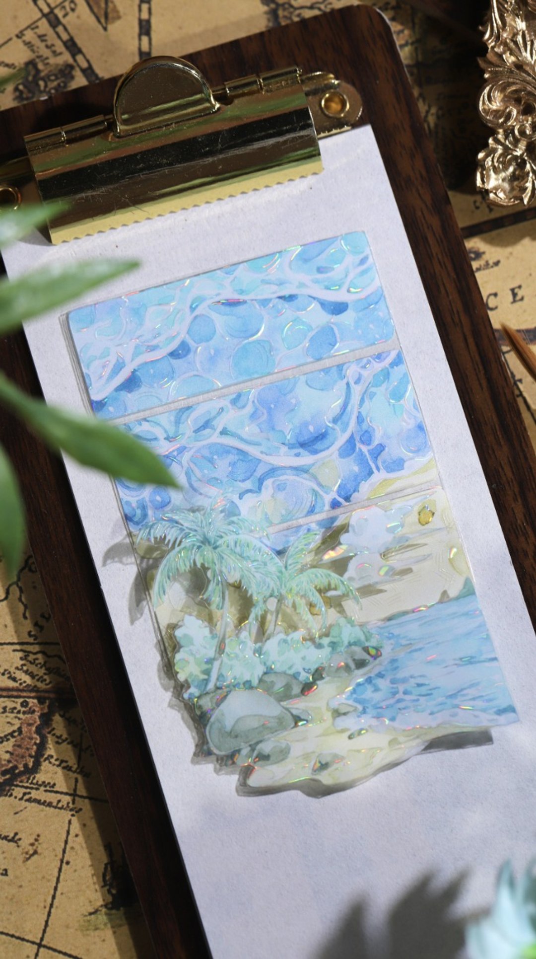 踏藍歌 かいひん 夏日沙灘造景 PET 紙膠帶 貝殼光 10米卷 - 纸胶带 - 其他材质 蓝色