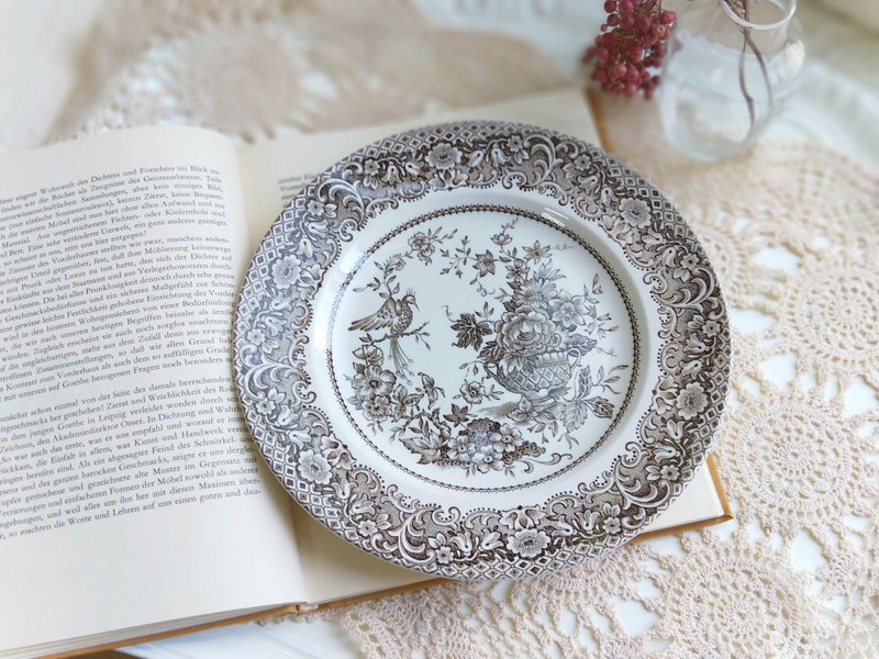 【好日恋物】英国vintage/antique棕色手绘瓷盘/平盘 - 盘子/餐盘/盘架 - 瓷 咖啡色