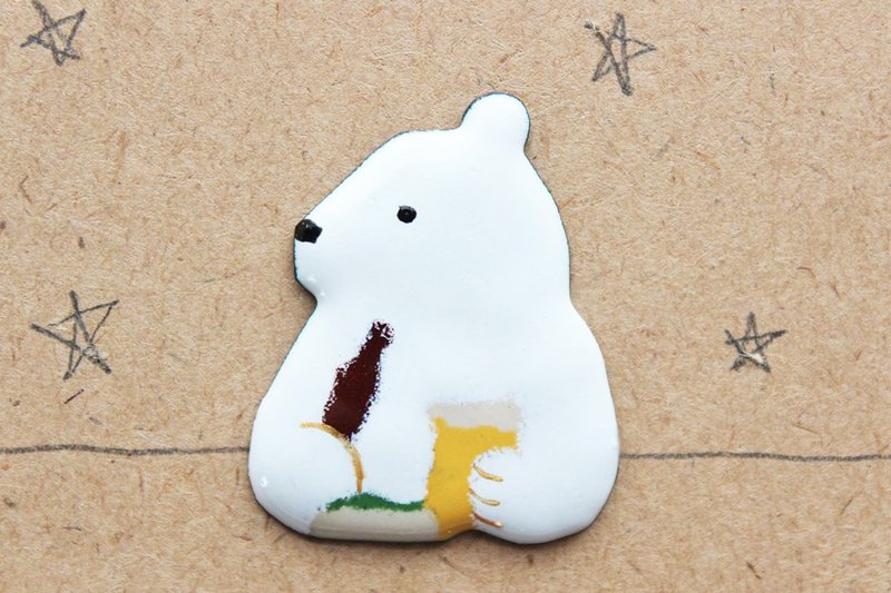 enamel brooch "polar bear which has a drink with dinner" - 胸针 - 其他材质 白色