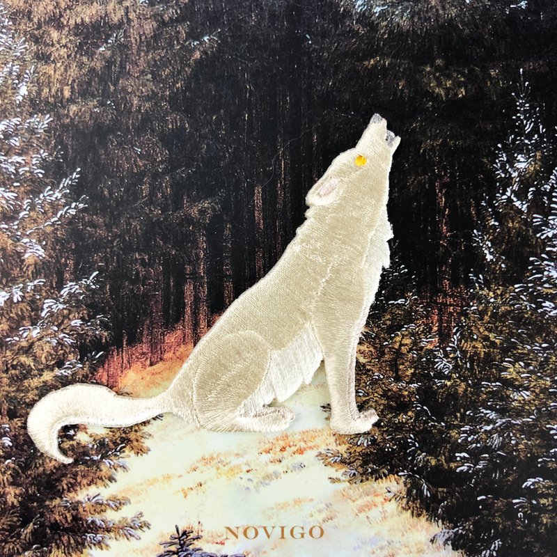 Novigo 已灭绝动物熨烫刺绣 / 纽芬兰狼 - 徽章/别针 - 绣线 白色
