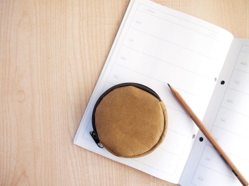 零钱包 (圆型) 水洗牛皮纸 - 零钱包 - 纸 咖啡色