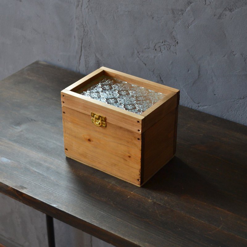 0310mito 日本国产桧木与复古玻璃收藏盒 M 尺寸 Flora Glass (花纹玻璃) - 收纳用品 - 玻璃 咖啡色