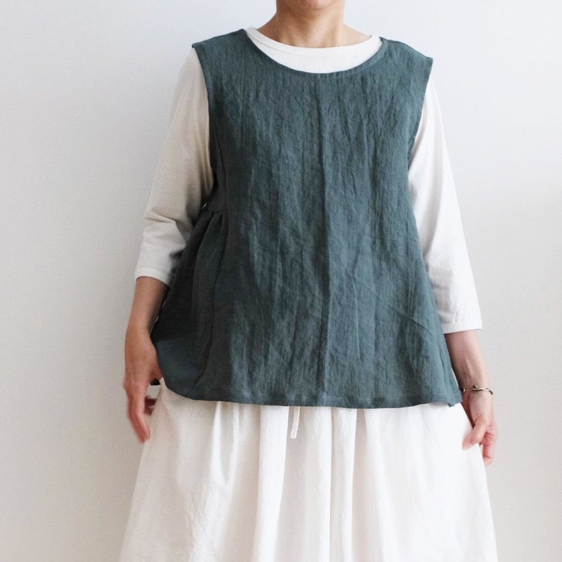 日常手作服  森林绿空气感伞型背心罩衫 水洗亚麻 - 女装背心 - 棉．麻 绿色