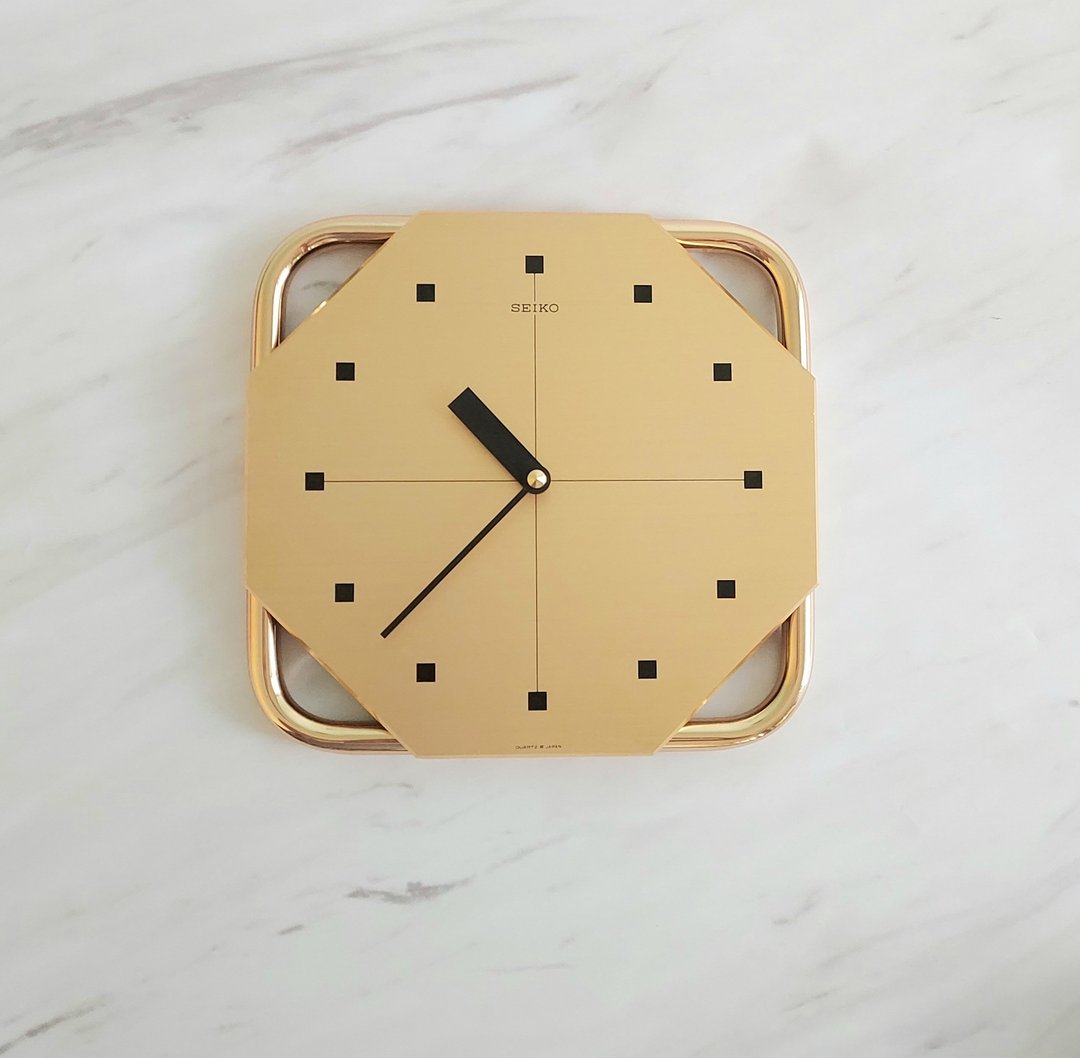 Bauhaus风格 Seiko 铁管 全金属 金色石英古董时钟 - 时钟/闹钟 - 其他金属 金色