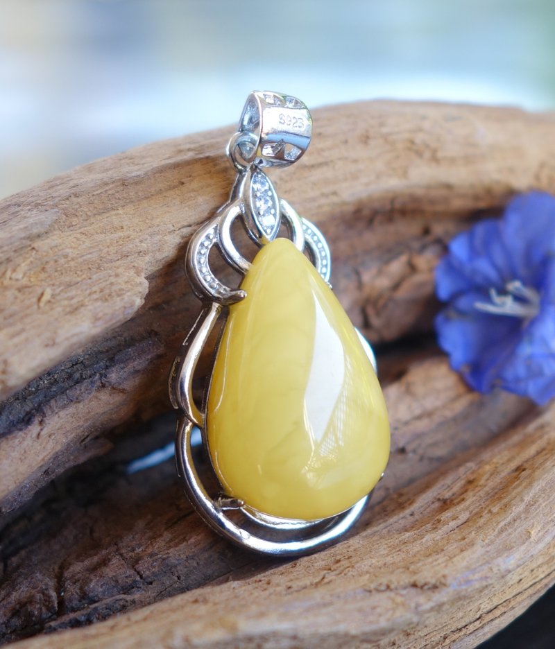 琥珀 天然波罗的海 鸡油黄蜜蜡 5.07克 吊坠 非二代琥珀 男女款 - 颈链 - 半宝石 黄色