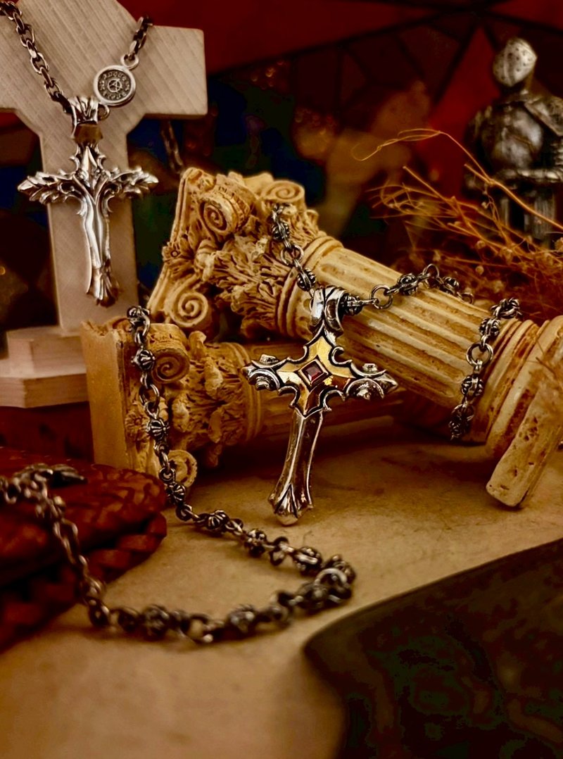 【新品】羽翼十字/坠饰/单坠/双面造型佩戴 - 项链 - 纯银 银色