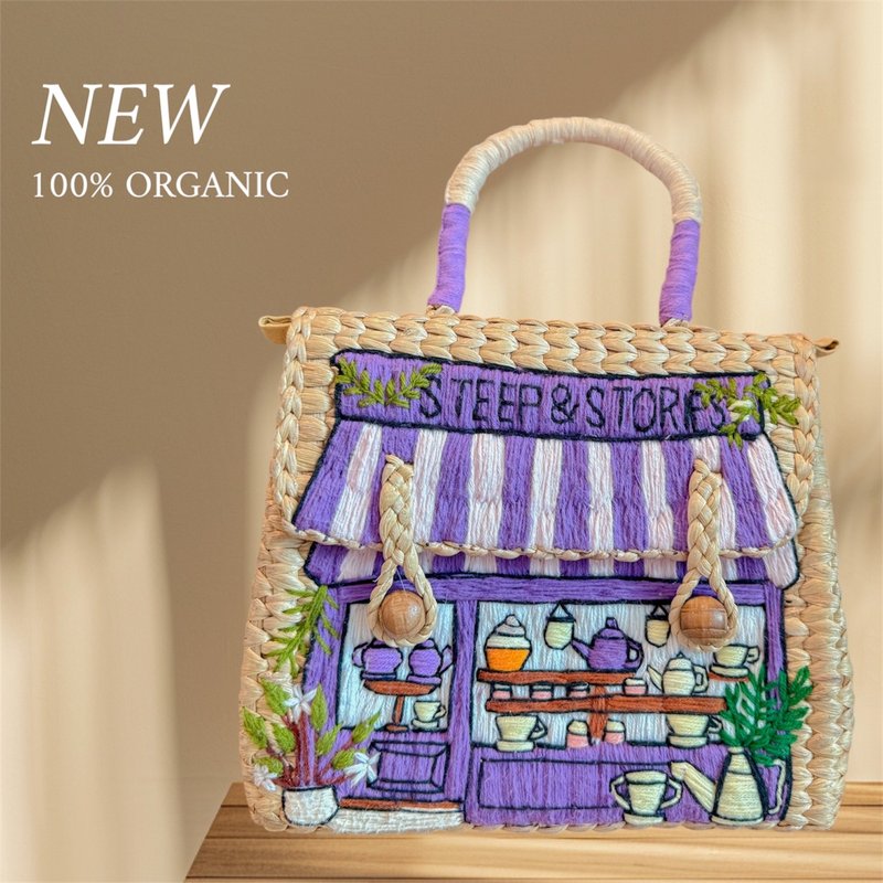 水芙蓉编织包 手绣丝线 - 手提包/手提袋 - 绣线 