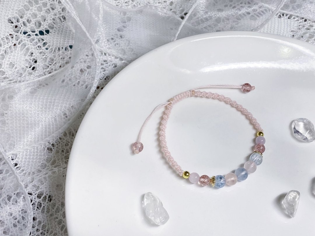 女神维纳斯|摩根石、海蓝宝、草莓晶、紫锂辉 - 手链/手环 - 水晶 粉红色