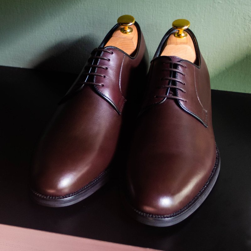 REGENT 素面五孔德比鞋-酒红 / Plain Toe Blücher-Burgundy - 男款皮鞋 - 真皮 红色